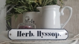 altes Emaillschild aus einer alten Apotheke : Herb. Hyssop ... altes Apothekeninventar